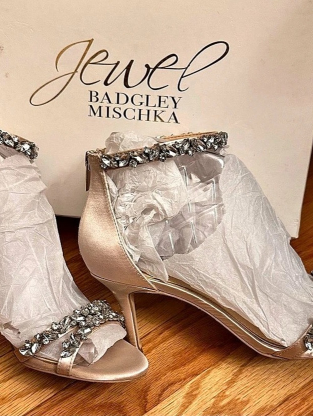 Badgley Mischka JeweL Crystal Heels in Champagne size 8.5